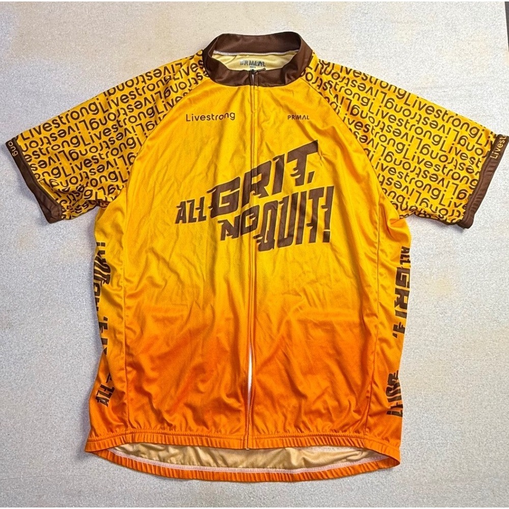 Primal Livestrong Cycling Jersey Mens 2XL Yellow All Grit No Quit Zip Top-2469